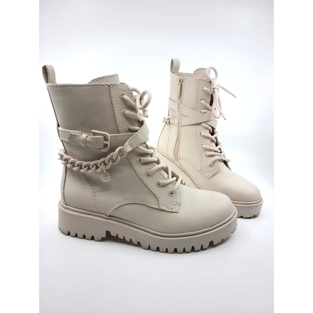 Guess Combat Boots Cream 6.5 Lace Chain - Picture 2 of 10